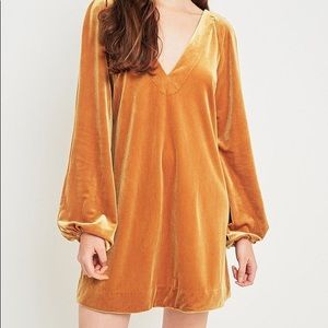 Free People Gold Bell Sleeve Velvet Babydoll Dress